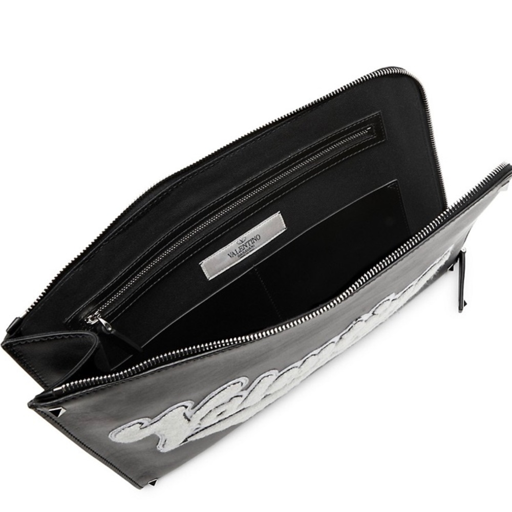 VALENTINO GARAVANI Leather logo UNISEX LG zip clutch - Picture 6 of 16